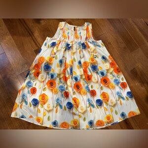 Charming Floral Kids Dress - Orange, Blue, Cream